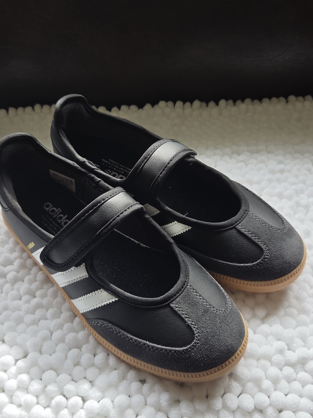 Adidas Women's Black And White Mary Jane Leather Sneakers with Gum Sole Size:7.5